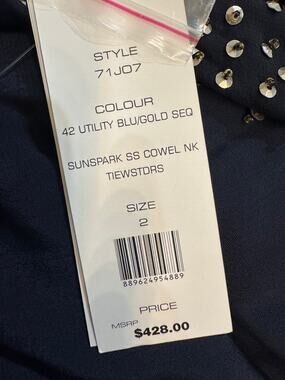NWTGS FRENCH CONNECTION SILK NAVY SEQUIN COWL NECK BELT MINI DRESS SZ 2 $428